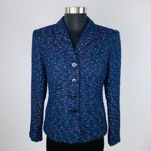Lafayette 148 Blue Silver Tweed Blazer Jacket Career Professional Job Size 2